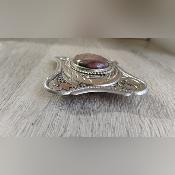 Vintage Western Natural Rhodonite Belt Buckle Silver Toned Handcrafted - Picture 9 of 13